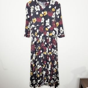 Zara Floral Black Maxi Dress Size Large